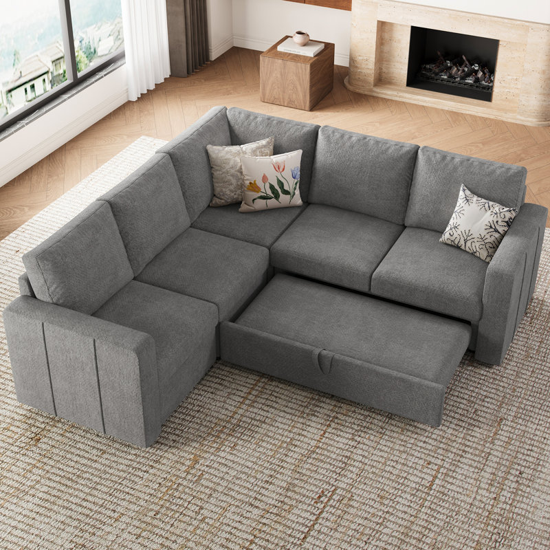 L Shaped Sofa Set Apartment Pull out Sofa Bed Modular Sectional Corner Couch Convertible Livingroom Sleeper Can Bear 450 LBS