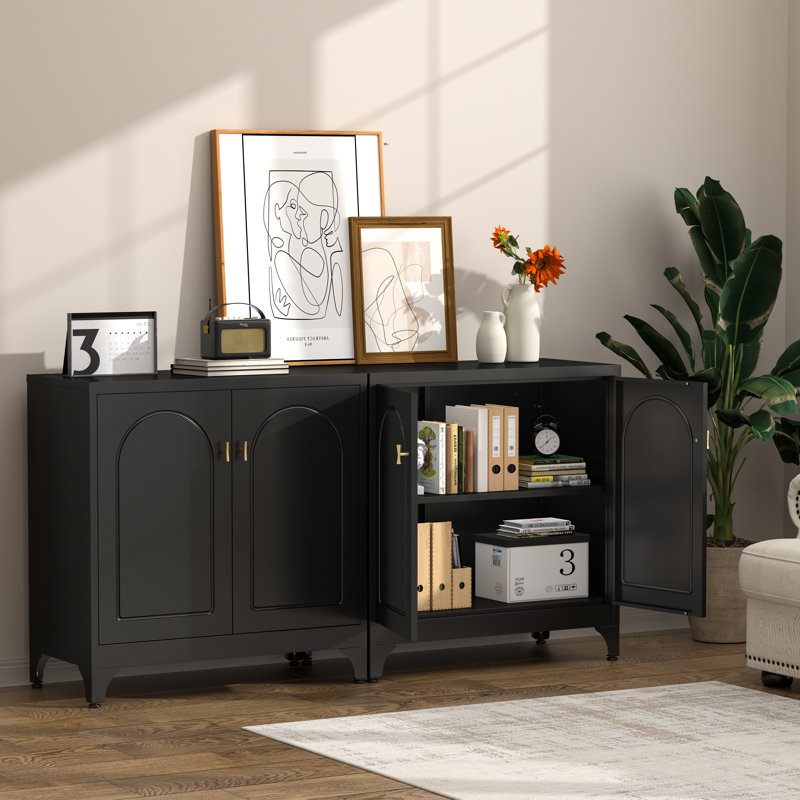 Metal Buffet Cabinet With Storage, White Sideboard Cabinet With Doors And Adjustable Shelves, Coffee Bar Cabinet, Kitchen Buffet Storage Cabinets For Living Room, Dining Room, Entryway