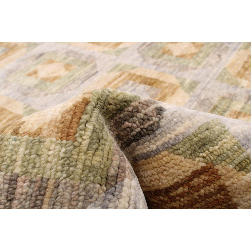 Tapis gris clair en laine noué à la main de conception unique 9 pi 1 po x 11 pi 11 po New Age Damorion