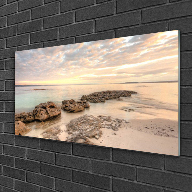 Glass Print Wall Art 100X50cm Image Printed On Glass Decorative Wall Picture Behind Toughened / Tempered Safety Real Glass For Kitchen & Living Room Theme: Sea Stones Landscape