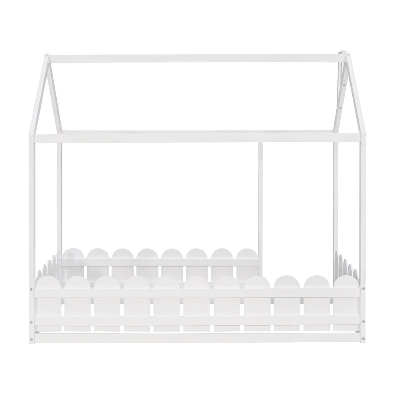 Structure de lit en bois avec clôture de sécurité Meadow, Lit simple, White