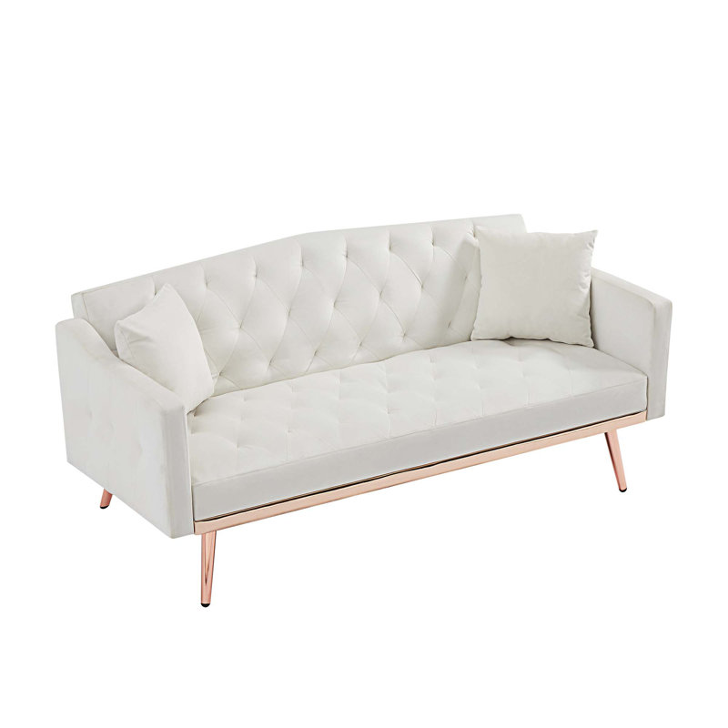 Canapé-lit en velours 64,9 po Tavianna, Velours blanc crème