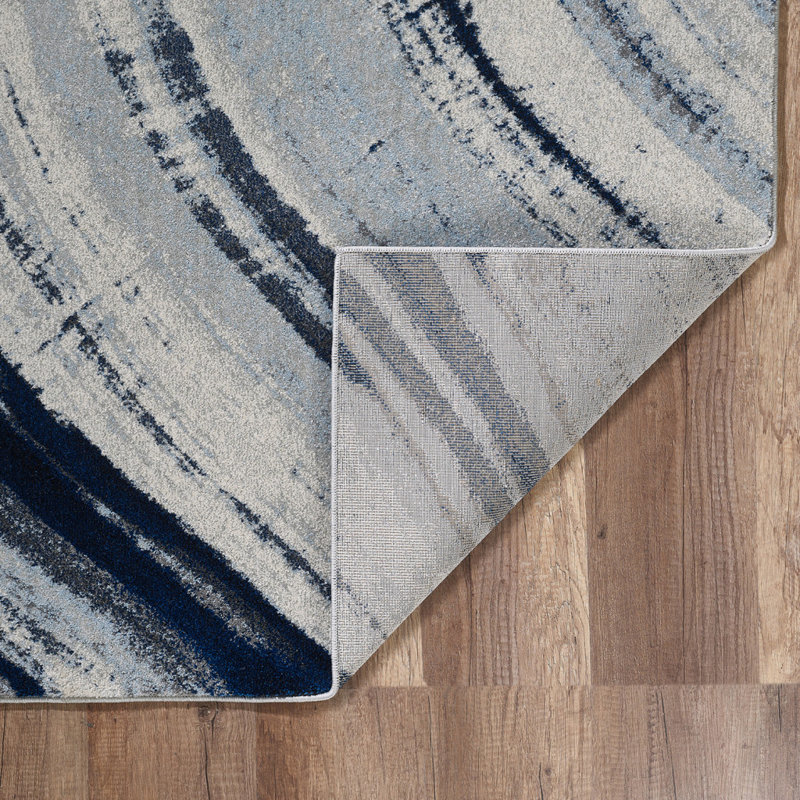 Tapis Leon Leon, Ivoire / Bleu, Rectangle 10 pi x 13 pi