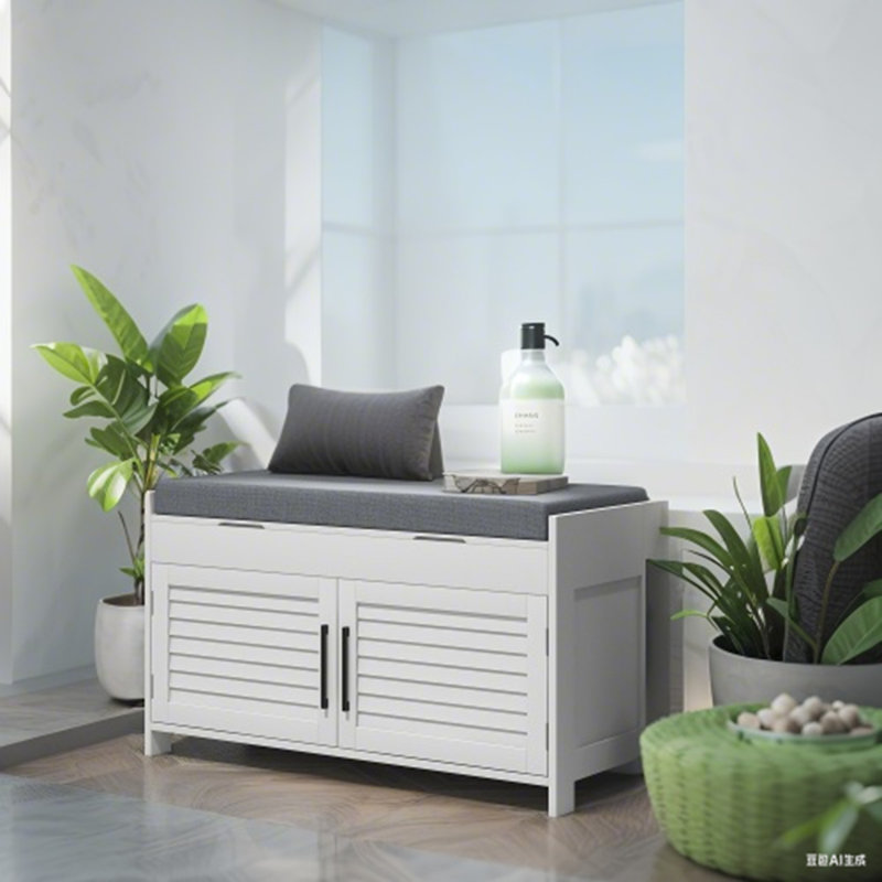 Shoe Bench Entryway Bench With Shoe Storage Adjustable Shelves And Shutter Doors 35.4" Shoe Organizer