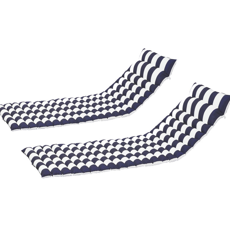 2 pièces Coussin de chaise de patio, Coussin de siège d'extérieur rayé bleu et blanc, Protégé, Tapis de coussin de rembourrage en éponge résilient - Blanc, Matériau