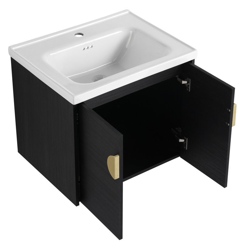 Meuble-lavabo 60 po avec lavabo et espace de rangement mural, Natural