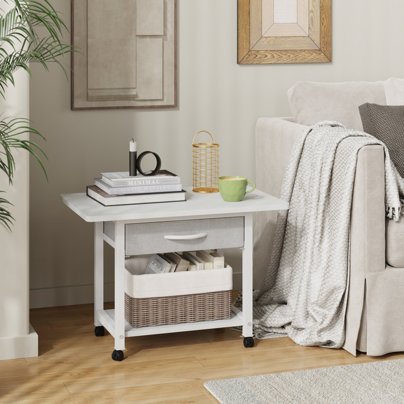 Support d'imprimante de 22 po de largeur avec tiroir de rangement et roulettes Maylin, Blanc / gris clair