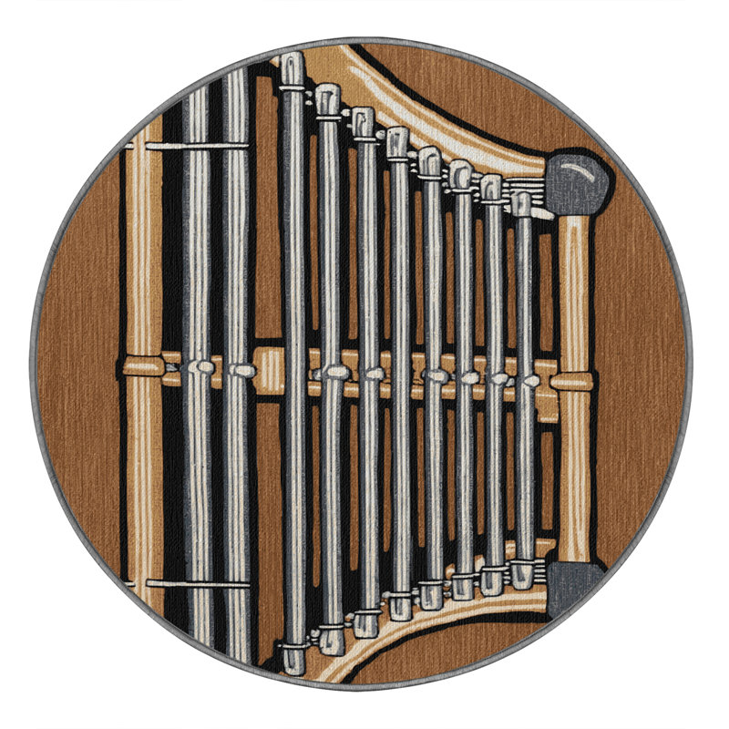 Washable Vibraphone Music Area Rug, Round 4'