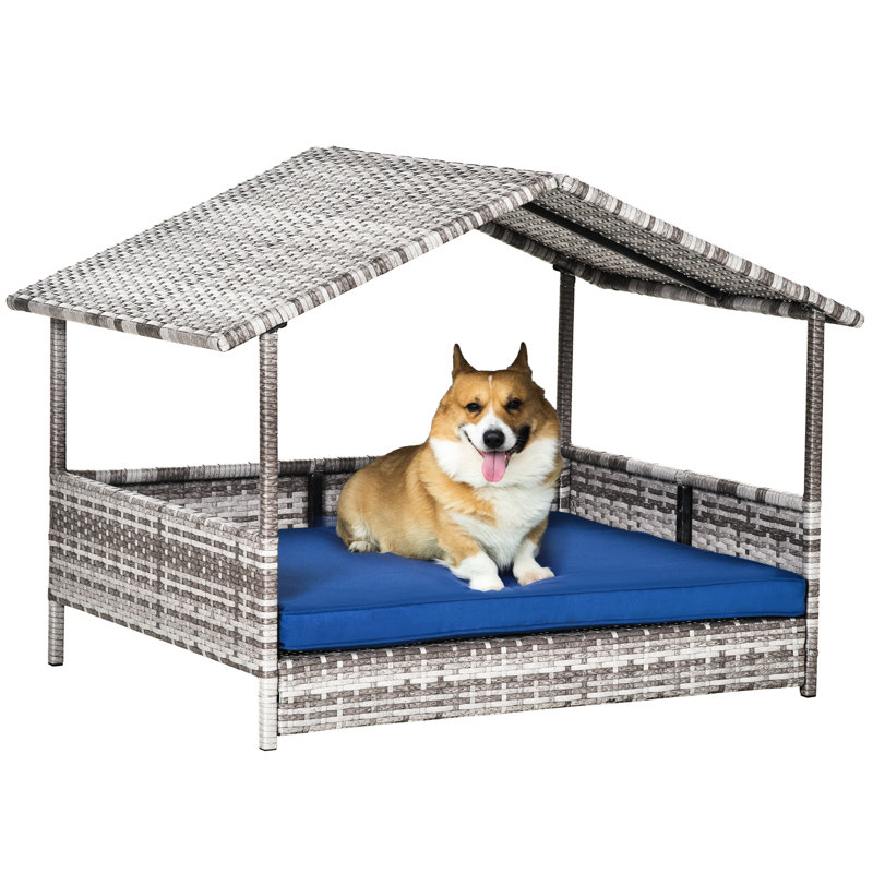 Lit d'extérieur pour chien avec auvent - bleu foncé, eau - pour chiens de petite et moyenne taille
