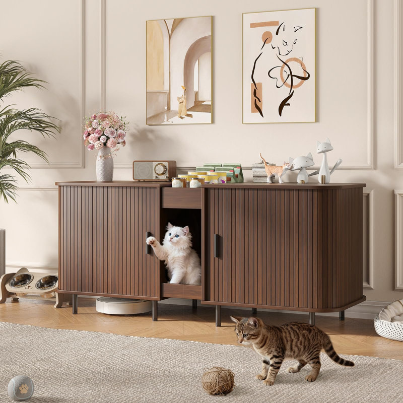 Enceinte double 55 "pour 2 chats, Noyer