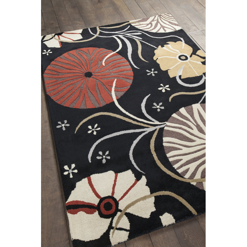 Tapis botanique moderne fantaisiste en laine touffeté à la main Jonas Authentic, Rectangle 5 pi x 7 pi