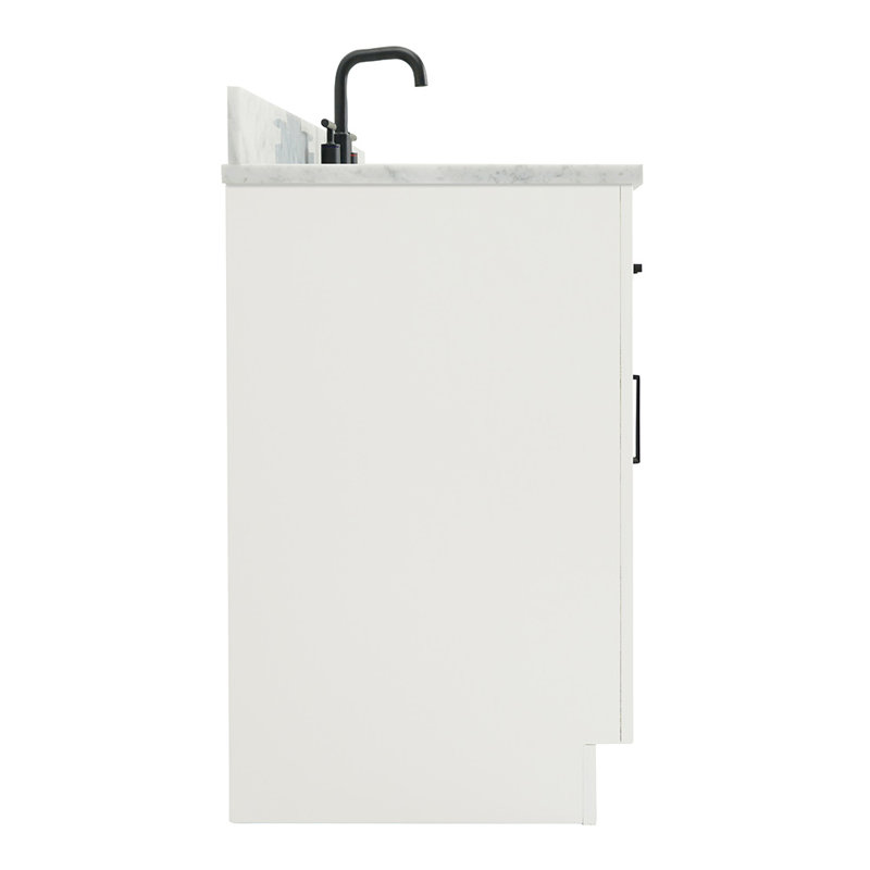 Meuble-lavabo simple en bois massif 48 po avec lavabo en marbre de Carrare 0,75 po Jameal, Ovale, Blanc, 30"