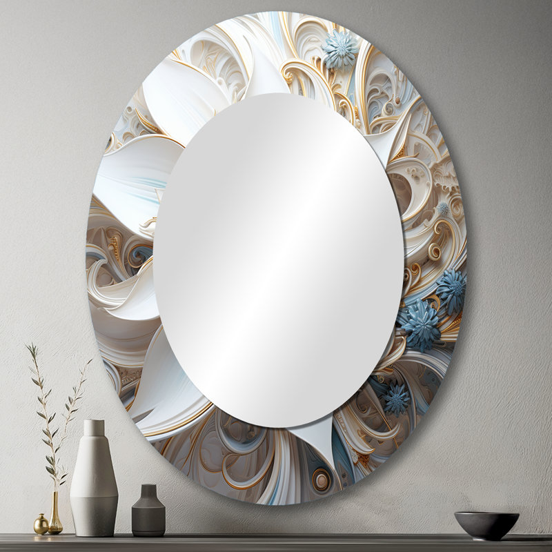 Electrifying Vibrant Fact Flowers I - Abstract Oval Decorative Mirror On Metal, 43" x 33"