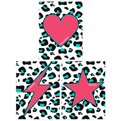 Leopard Pattern Motivational Beautiful Strong Bright Heart Star - 3 Piece No Frame Print Set