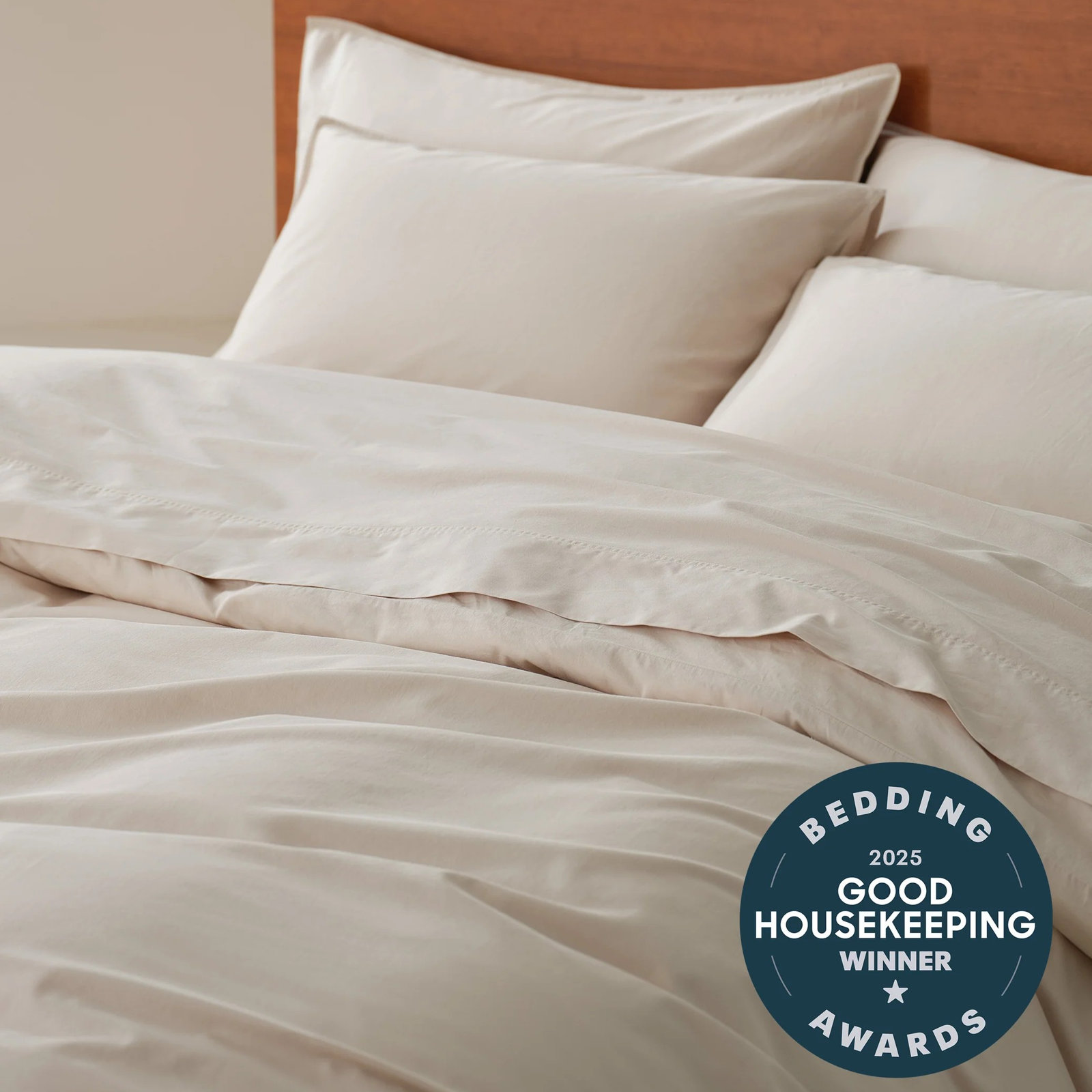 Double Stitch Cotton Duvet Cover Set, King Duvet Cover + 2 Pillow Shams, Beige