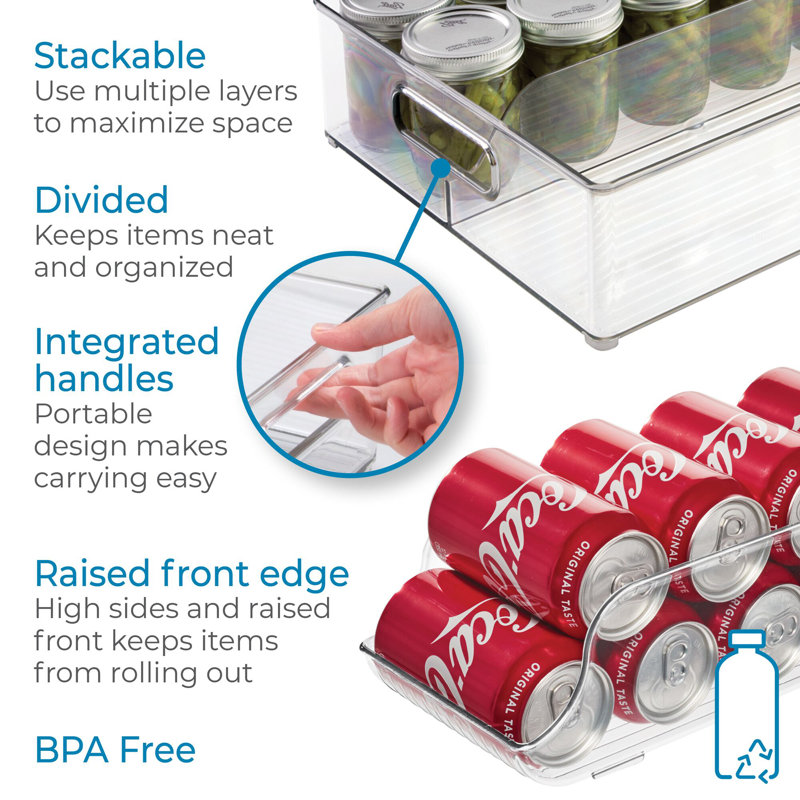 iDesign 4-Piece 50% Recycled Plastic Fridge Organizer Bin Set, Clear