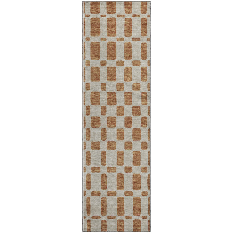 Premium Machine Washable Prisco Terracotta Rug, Runner 2'3" x 7'6"