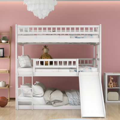 - Lit double, blanc, pin, glissade pour jouer, soirée pyjama idéale pour les invités