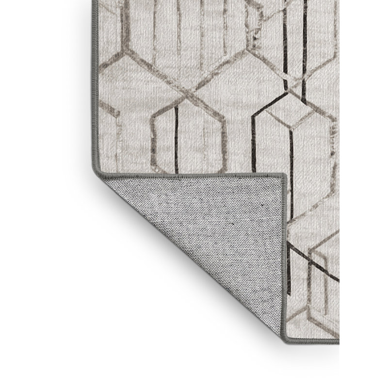 Machine Washable Gray Area Rug, Round 4'