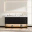Meuble-lavabo autoportant en chêne massif 72 po avec lumière DEL et structure en métal doré Celestia-948674775-948674773