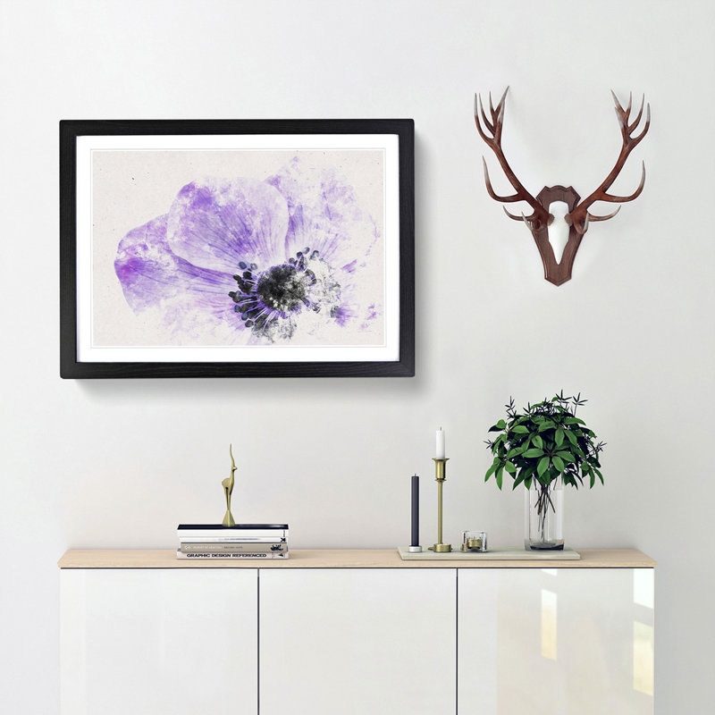 Purple Anemone Flower - Framed Print, 24cm H x 33cm W x 2cm D, Black Framed