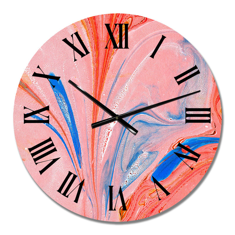 Abstrait art liquide orange et bleu - horloge murale moderne, Petit