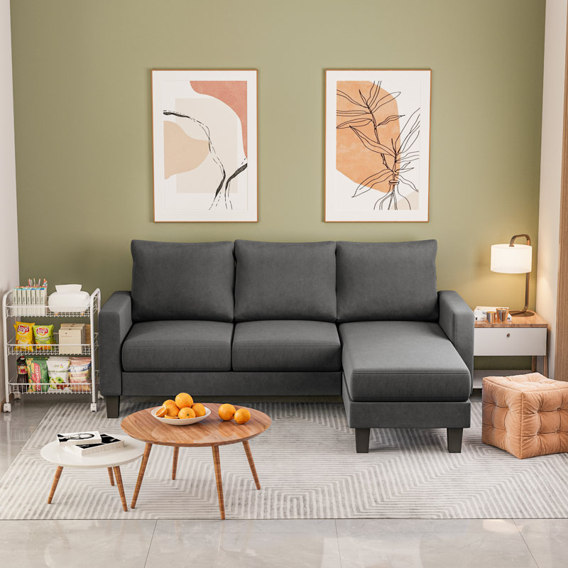 70.8" L-Shaped Sectional Couch with 3 Seats, Modern Upholstered Sleeper Sofa Couch, Deep Gray