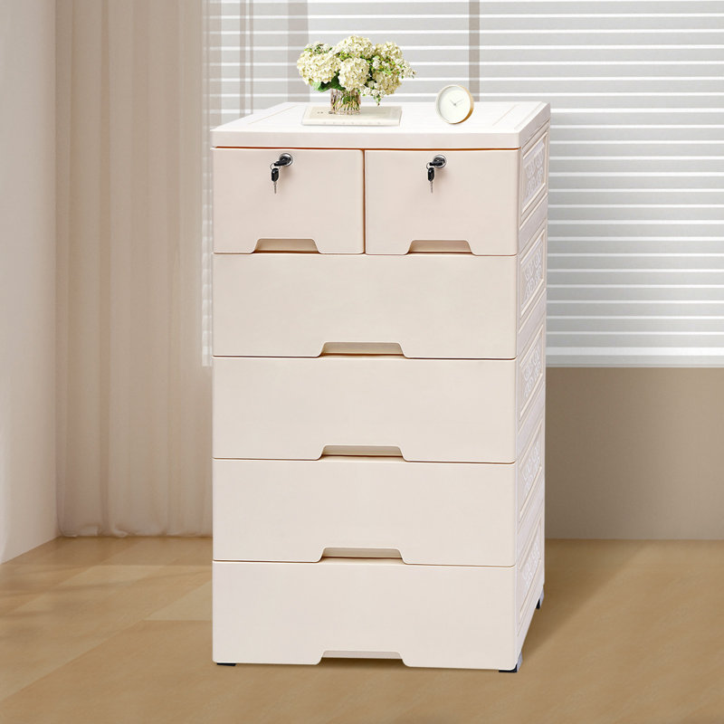 Julane 6 Drawer Plastic Storage Cabinet W/ Lock, Ivory