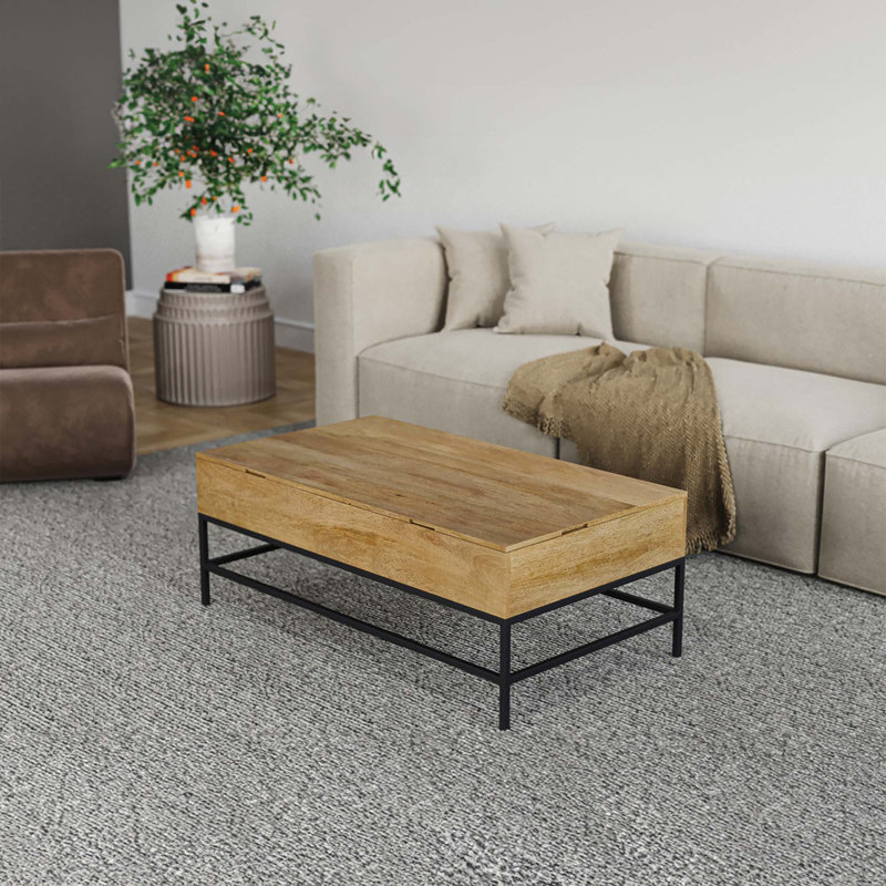 Table basse à plateau relevable, Bois naturel