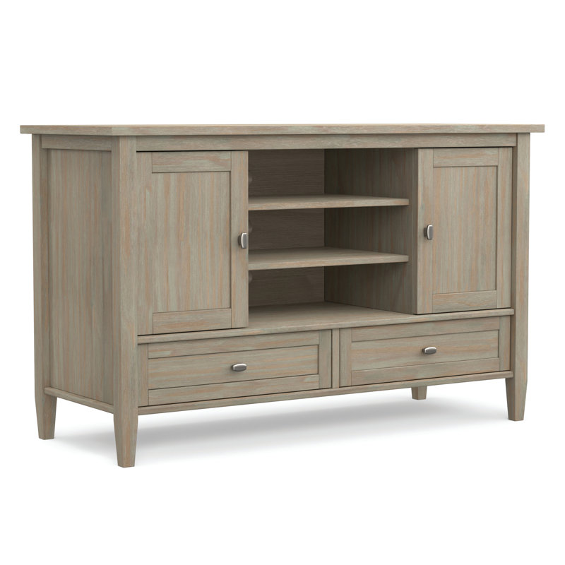 Meuble télé haut en bois massif 47 po Warm Shaker, Gris patiné