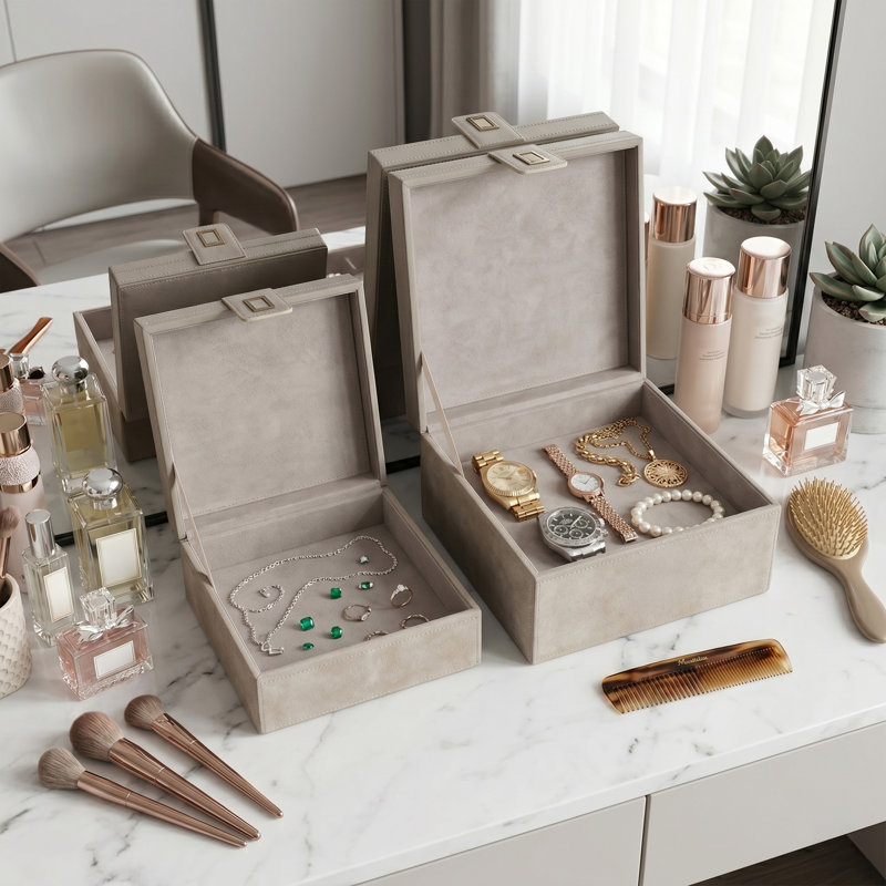Boîtes de rangement décoratives en cuir avec couvercle - boîte décorative moderne pour boîtes à souvenirs, rangement et rangement