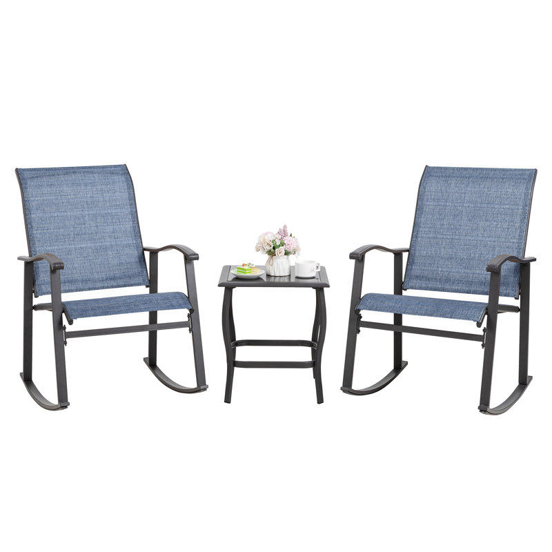 Armyn 2-Person Outdoor Patio Rocking Set, Denim Blue