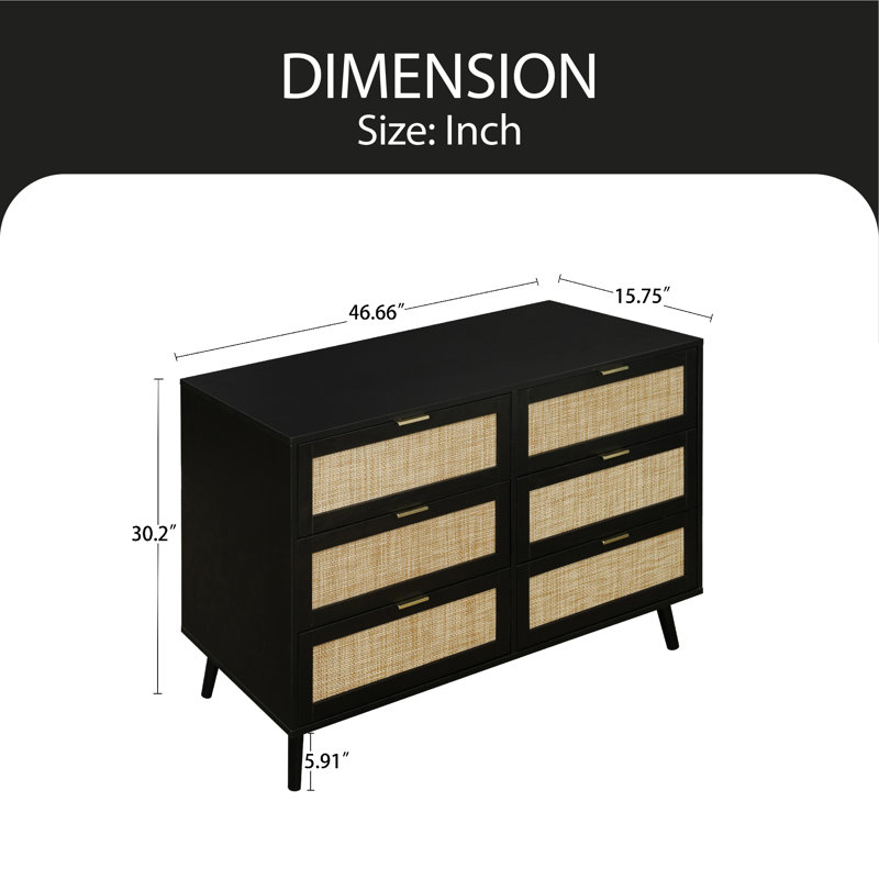 Commode 6 tiroirs Weott, Noir