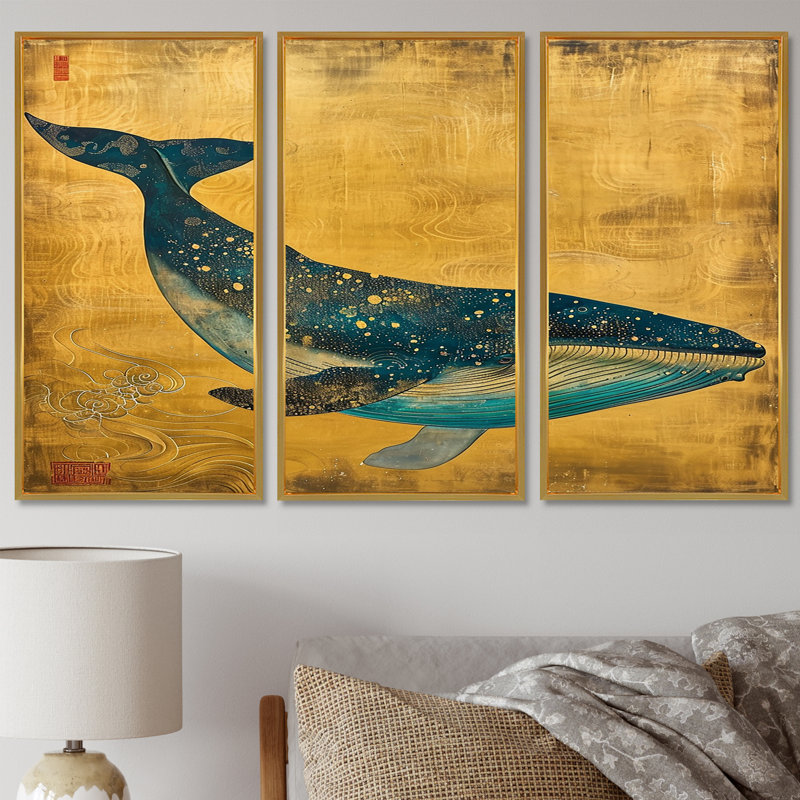 Amyerra - Whale Animal Wall Art Set, Gold Floater Framed, 28" H x 36" W x 1" D