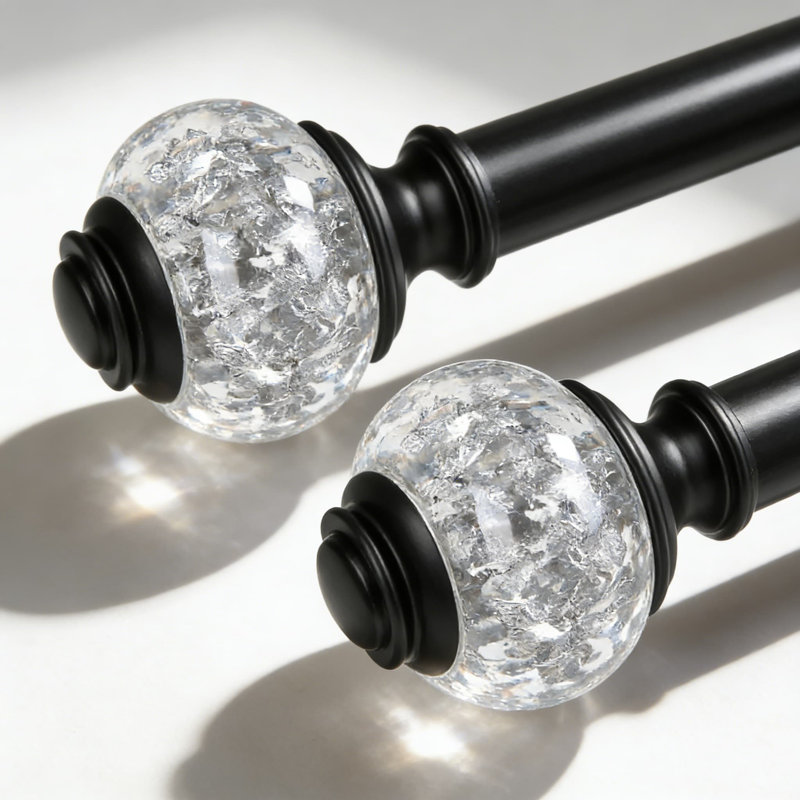 Tringle à rideaux télescopique et épisseuse (paquet de 2) - Réglable 32 à 58 po pour fenêtres 20 à 54 po, tringle à draperie noire de 7/8 po de diamètre avec embouts décoratifs
