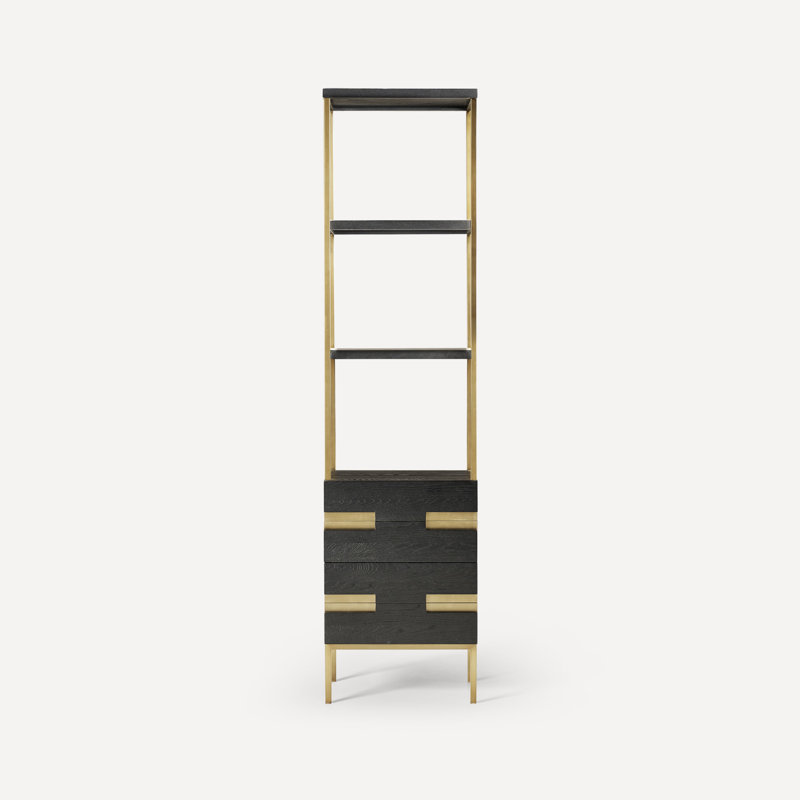 Sendai Freestanding Linen Cabinet, Matte Black Oak/Aged Brass