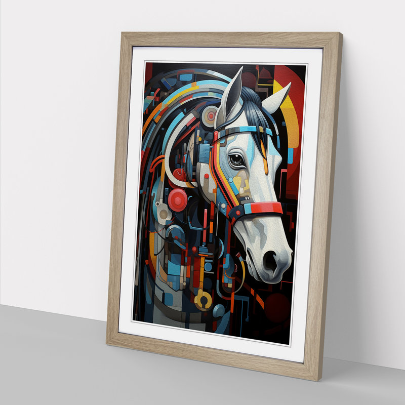 XYZ-FRM-V1223-5234 Pony Constructivism No.2 - Single Picture Frame Print on Wood, 64cm H x 46cm W x 2cm D, Oak
