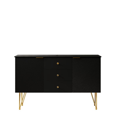 Armoire autoportante en contreplaqué noir 48 po, 3 tiroirs et 2 portes, plateau en pierre frittée, armoire multicouche pour plus de stabilité et de résistance en noir, espaces ouverts, rehausse le décor de la salle de bain