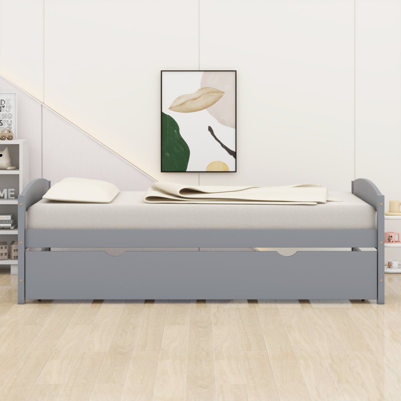 Lit plateforme avec lit gigogne, Gris