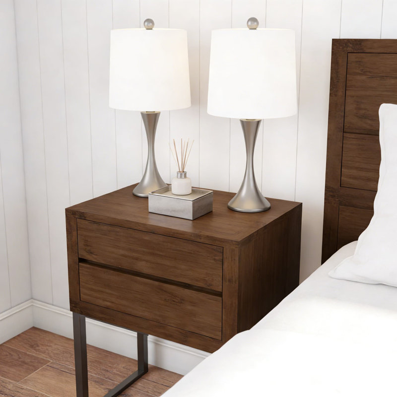 Ensemble de 2 lampes de table de style Mid-Century moderne avec base en métal trompette évasée et ampoules DEL, éclairage de chevet ou de salon