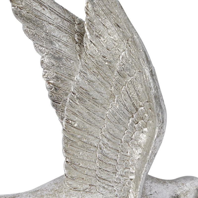 Ensemble de 3 décorations murales d'oiseaux flottants en polystone métallique, Argent argent, H 10 po x l 10 po x P 3 po