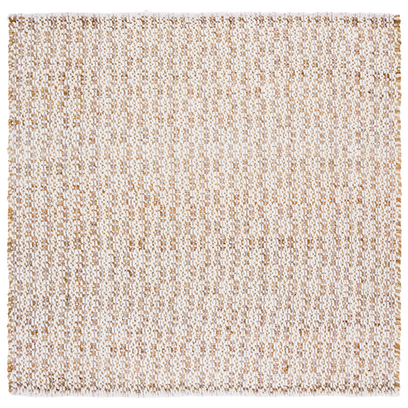 Natural Fiber 225 Hand Loomed Jute; Wool; Pet No Pattern Rug in Natural/Pink, Square 6'