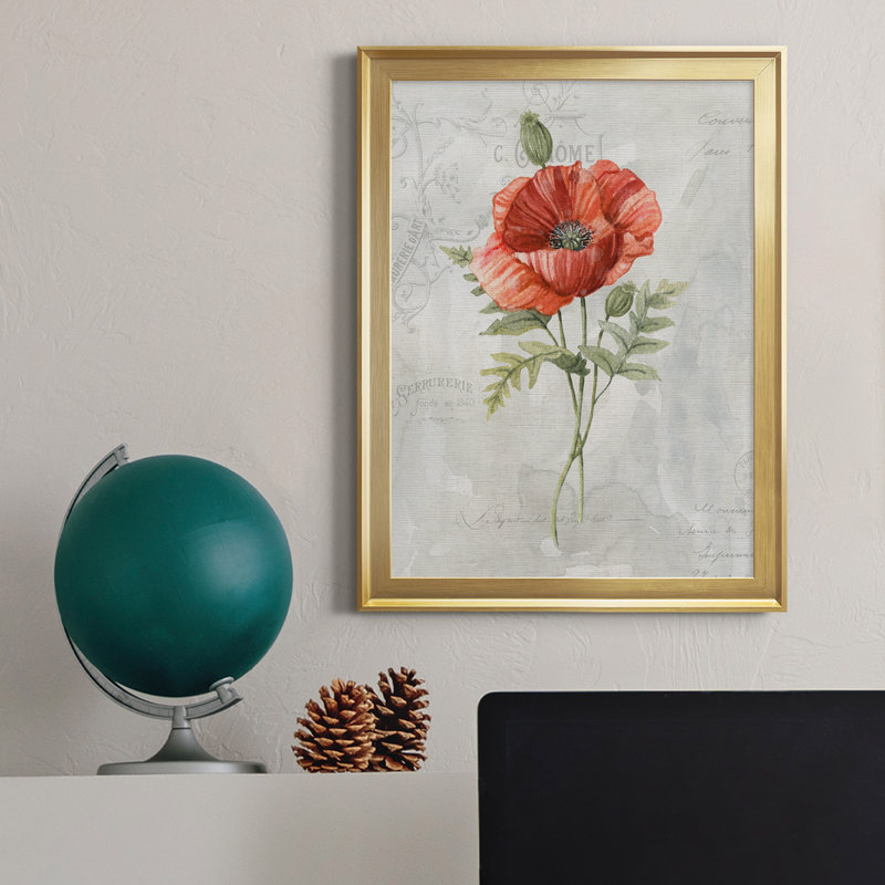 Lin coquelicot - peinture sur toile encadrée, Or, H 22,5 po x l 30,5 po x P 1,5 po