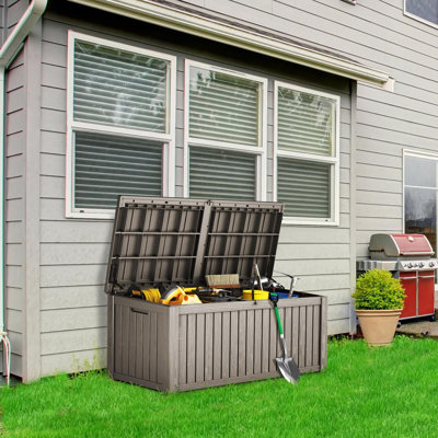 150 Gallon Resin Deck Box, Lockable Patio Outdoor Storage Box For Patio Garden-Gray