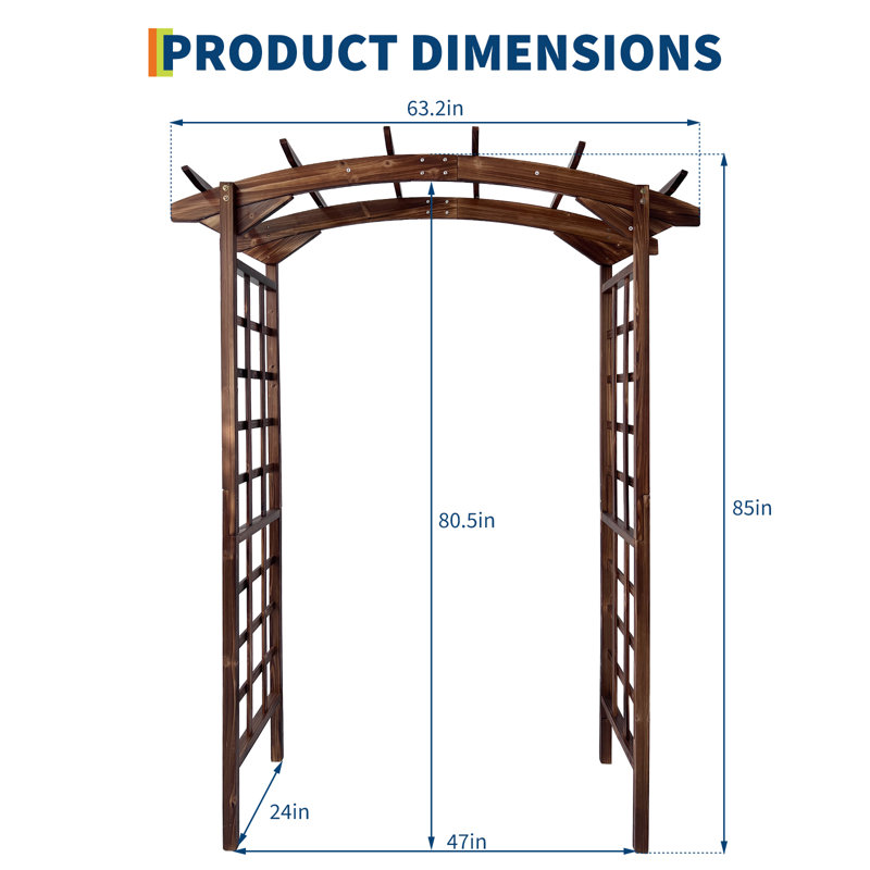 Treillis de jardin en bois de sapin robuste, pergola à plateau 85 po pour plantes grimpantes, Brown