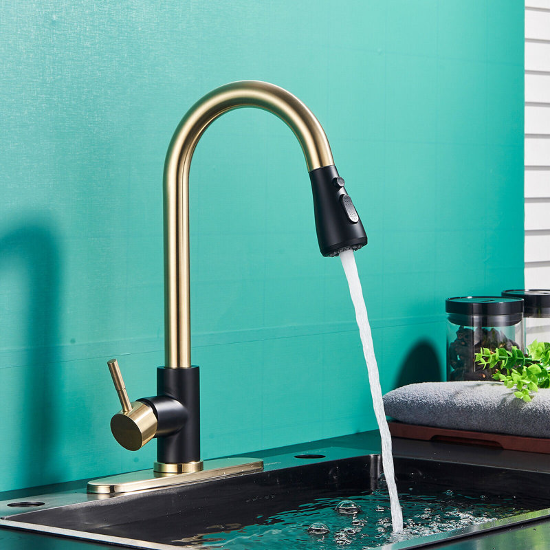 Senlesen Pull Out Kitchen Faucet, Brushed Gold/Black