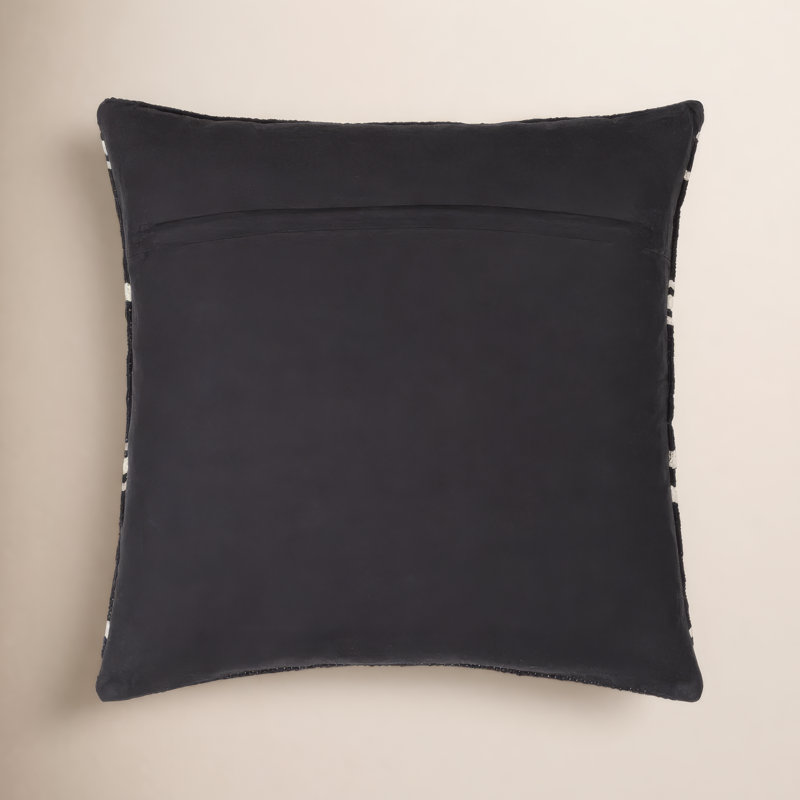 Chanterelle Embroidered Cotton Throw Pillow, 20" x 20", Black/White, Polyester/Polyfill