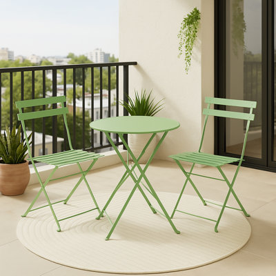 3-Piece Folding Bistro Set, Outdoor Garden Metal Table and Chairs, Powder-Coated Steel, 4 Colours Available