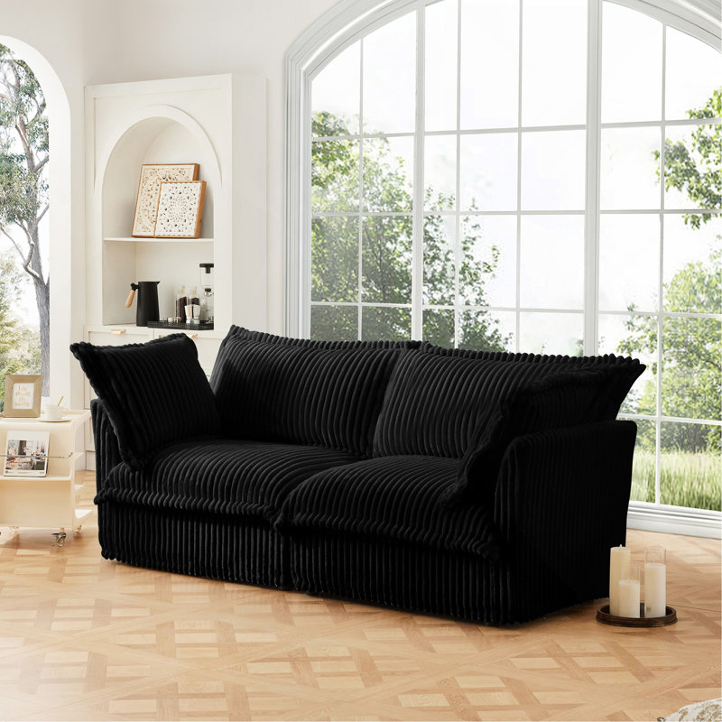Canapé à housse, Velours côtelé chameau, 2, 34.6" H x 83.4" W x 33" D