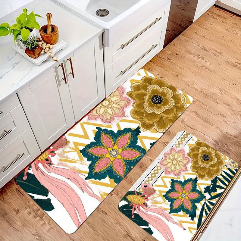 Ensemble de 2 tapis de cuisine à motif floral tropical